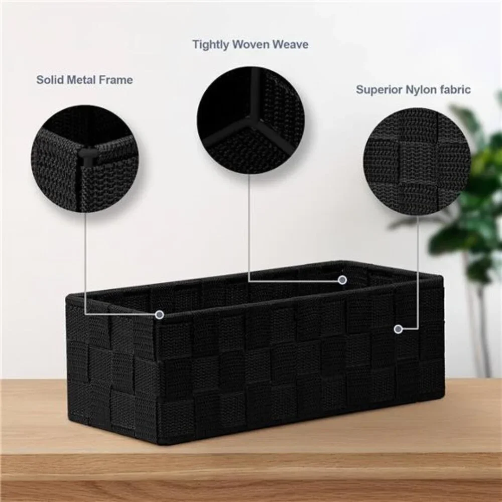 Woven Storage Baskets Set of 9 Black Organizer Bins for Closet Drawer Shelf